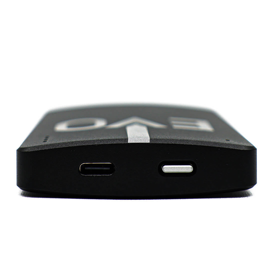 
                  
                    A stylish photo of the EVO portable's button/charging port
                  
                
