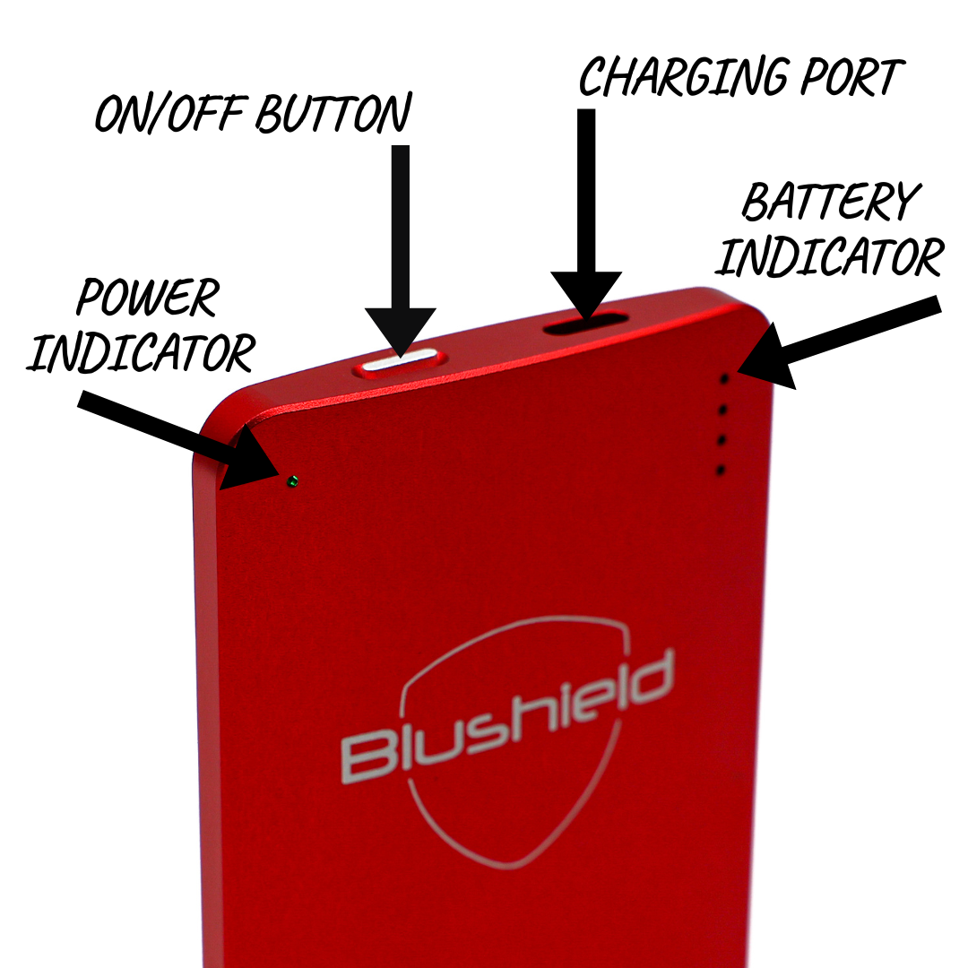 
                  
                    A diagram showing the features of the Blushield Sensitive portable functions
                  
                
