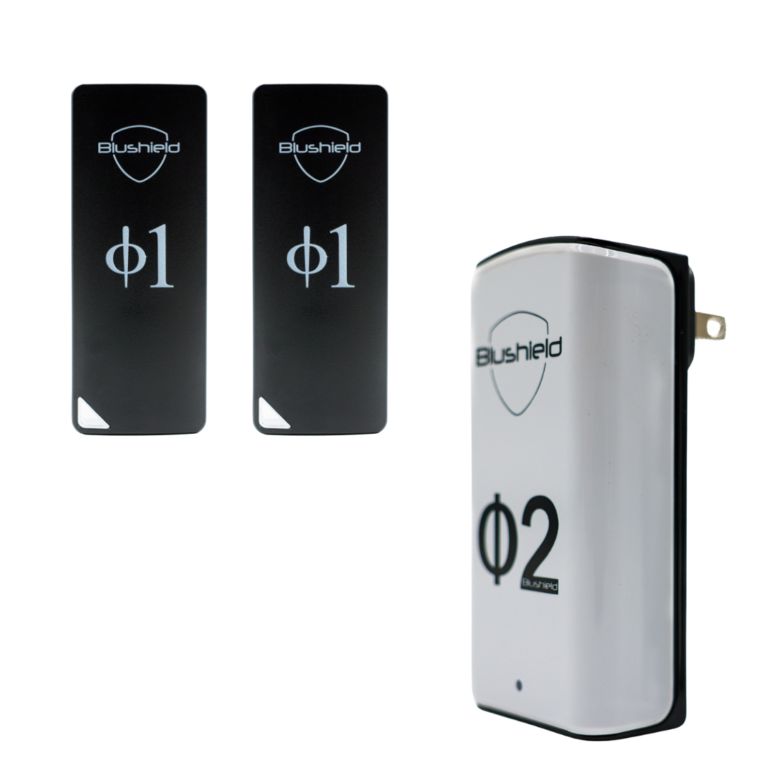 Pictured is the Deluxe Phi 2 bundle that includes the Phi 2 and two Phi 1 Blushield devices