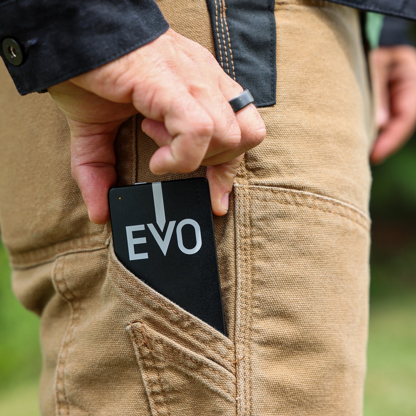 
                  
                    The Blushield Evo portable slides into a pants pocket
                  
                