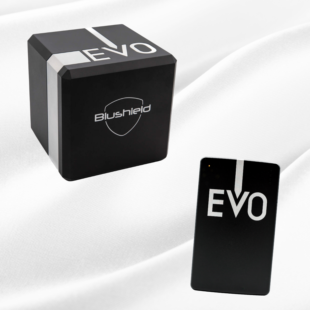Pictured is the EVO Cube bundle pack that includes the EVO Cube stationary and the EVO portable Blushield devices