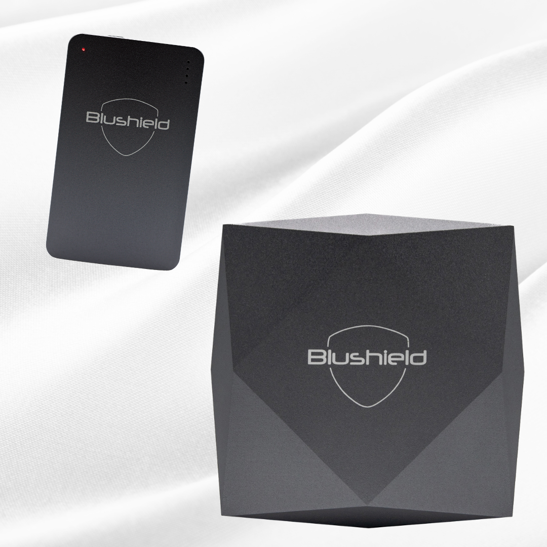 Pictured is the Essential C1 Bundle pack that includes the C1 stationary and the Ultimate portable Blushield devices