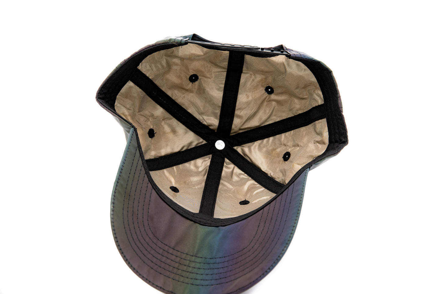 
                  
                    EMF PROTECTION  - Photo of Blushield Low Radiation Cap, Midnight Shimmer, bottom view of silver cap lining
                  
                