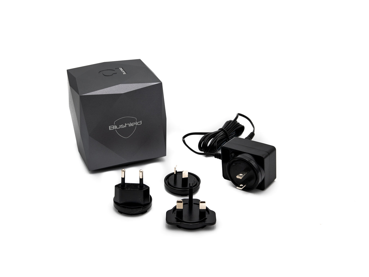 
                  
                    EMF PROTECTION  - Photo of gray C1 Ultimate Cube with adapter plugs
                  
                