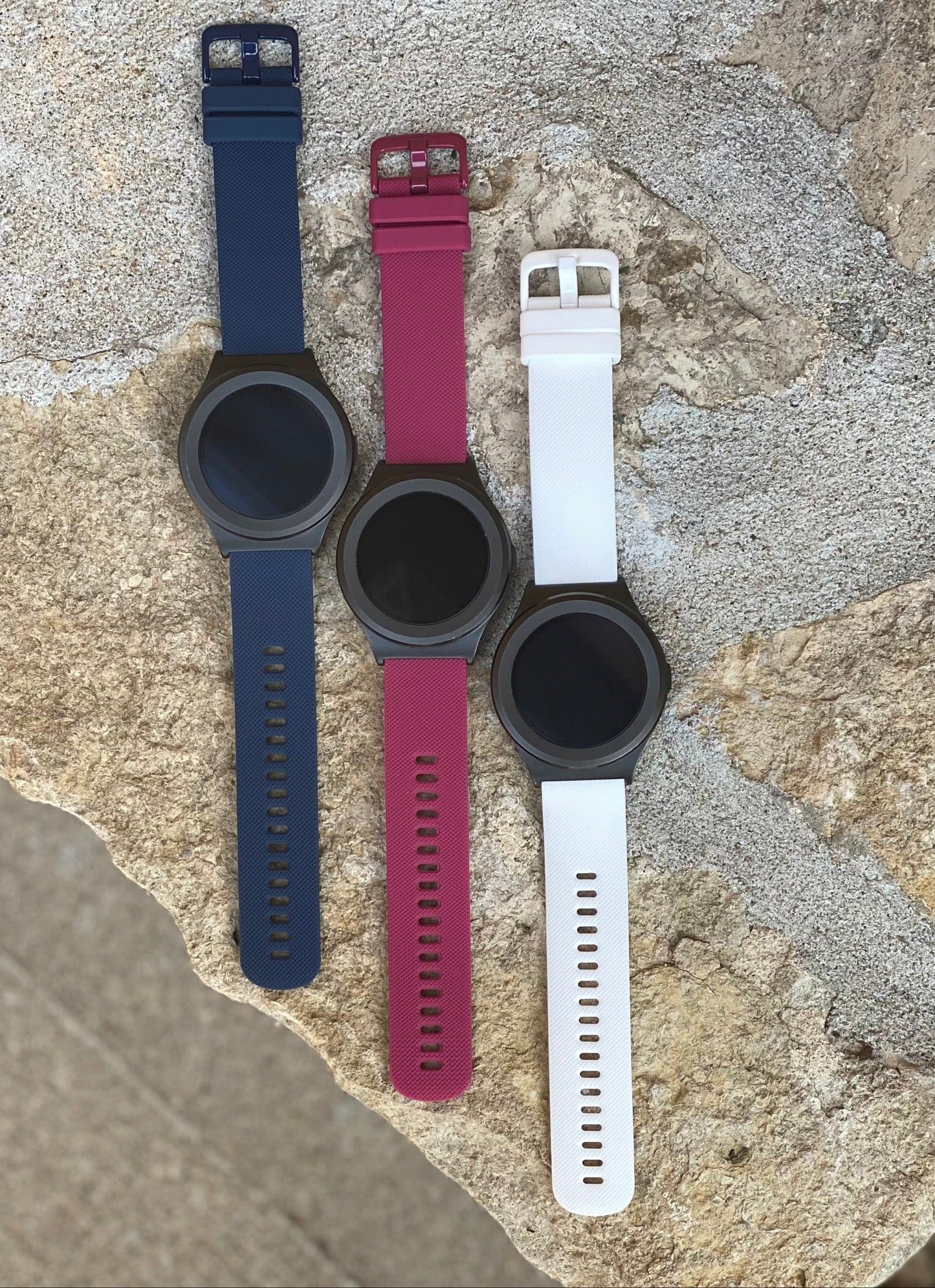 
                  
                    EMF PROTECTION  - blue red and white watch straps on W1 watches
                  
                