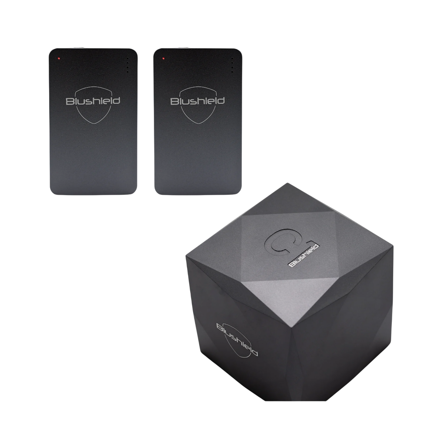Blushield Deluxe C1 Bundle — the C1 Ultimate Cube shown with portable EMF protection devices