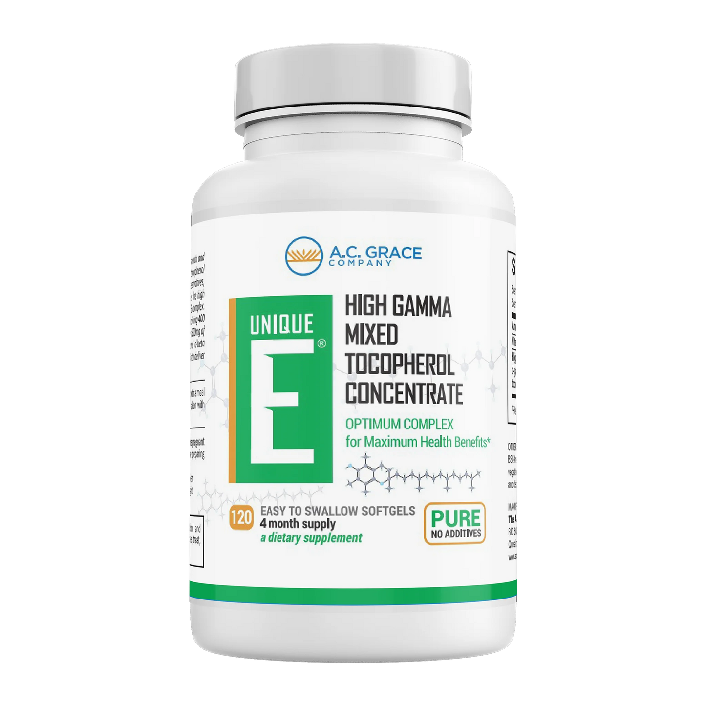 Unique E Vitamin E mixed tocopherols supplement bottle